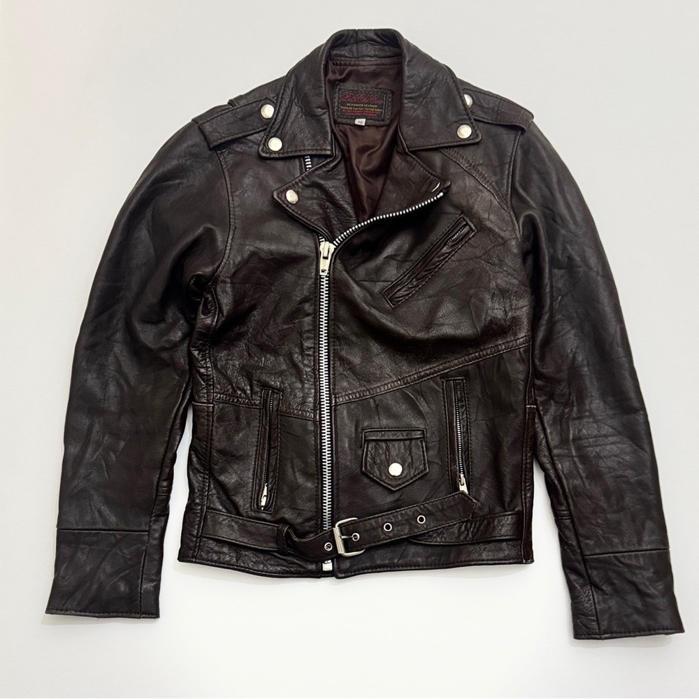 VTG Pele Che Coco Reworked Suede Moto Jacket XS Brown